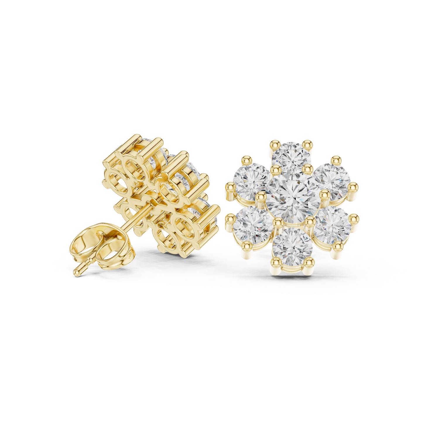 Shining Diamond Cluster Stud Earrings – Gift for Wife / Girlfriend - Diamond Flower Stud Earrings – Dainty Diamond Flower Stud Earrings – Office & Casual Wear