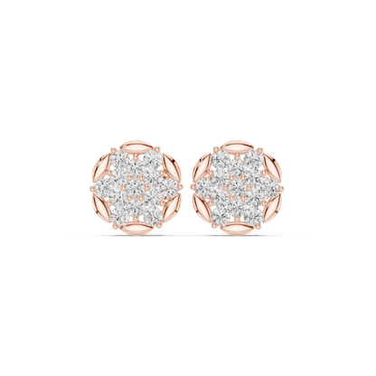Latest Diamond Cluster Stud Earrings – Trending Floral Jewelry Design - Sparkling Diamond Flower Studs – Small Yet Heavy Look