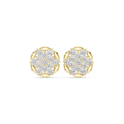 Latest Diamond Cluster Stud Earrings – Trending Floral Jewelry Design - Sparkling Diamond Flower Studs – Small Yet Heavy Look