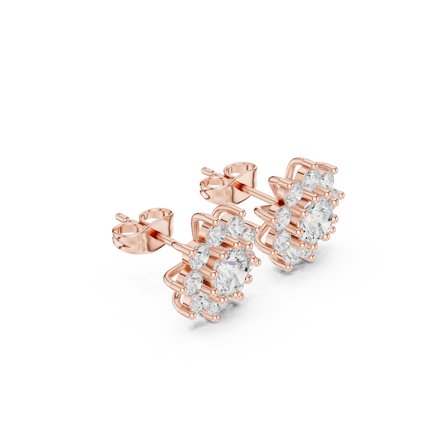 Parisian High Jewelry Stud Earrings – Diamond Blossom Cluster - Heritage Diamond Flower Cluster Studs – Timeless High-Jewelry Design