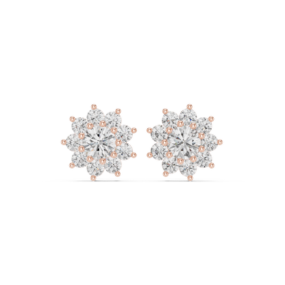 Parisian High Jewelry Stud Earrings – Diamond Blossom Cluster - Heritage Diamond Flower Cluster Studs – Timeless High-Jewelry Design