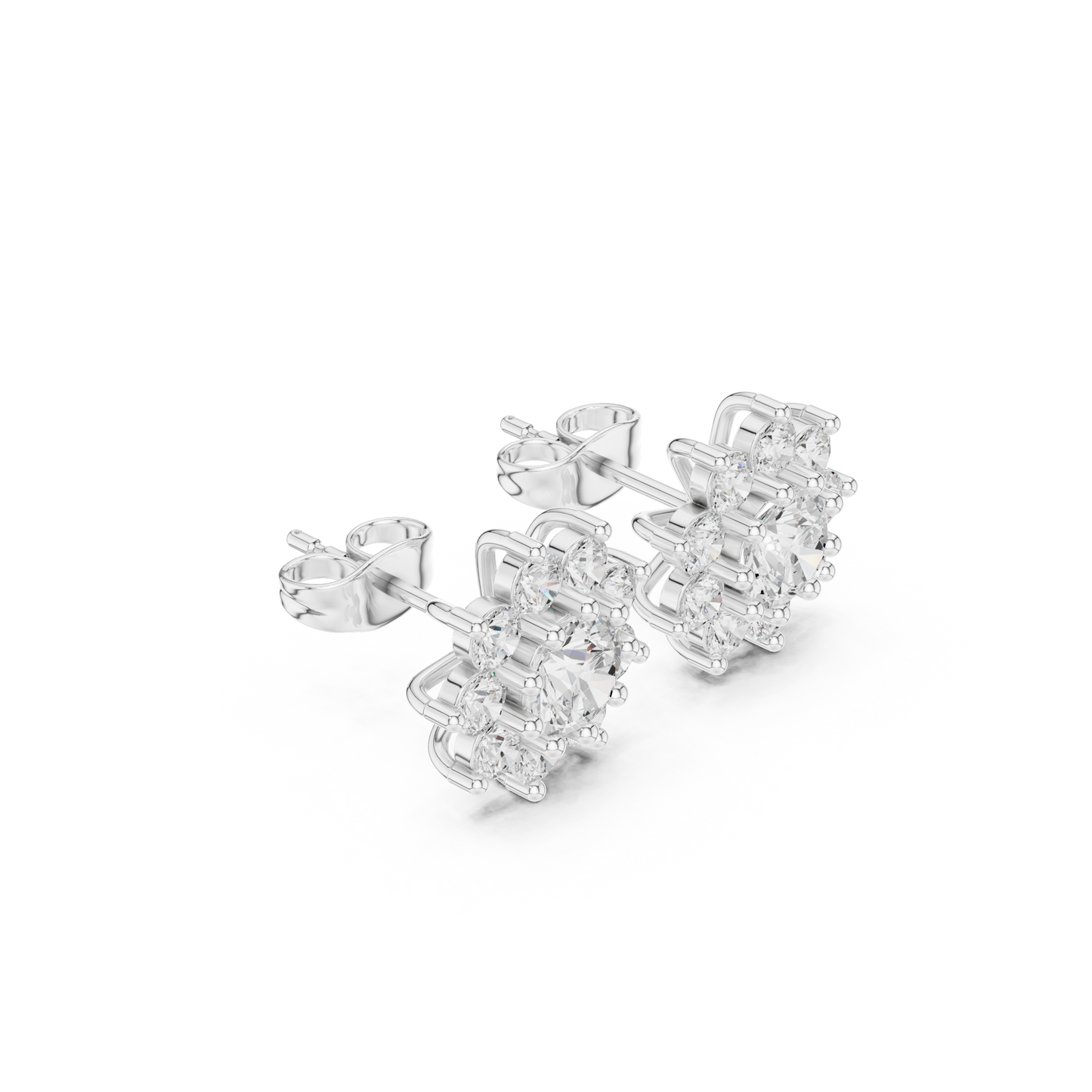 Parisian High Jewelry Stud Earrings – Diamond Blossom Cluster - Heritage Diamond Flower Cluster Studs – Timeless High-Jewelry Design