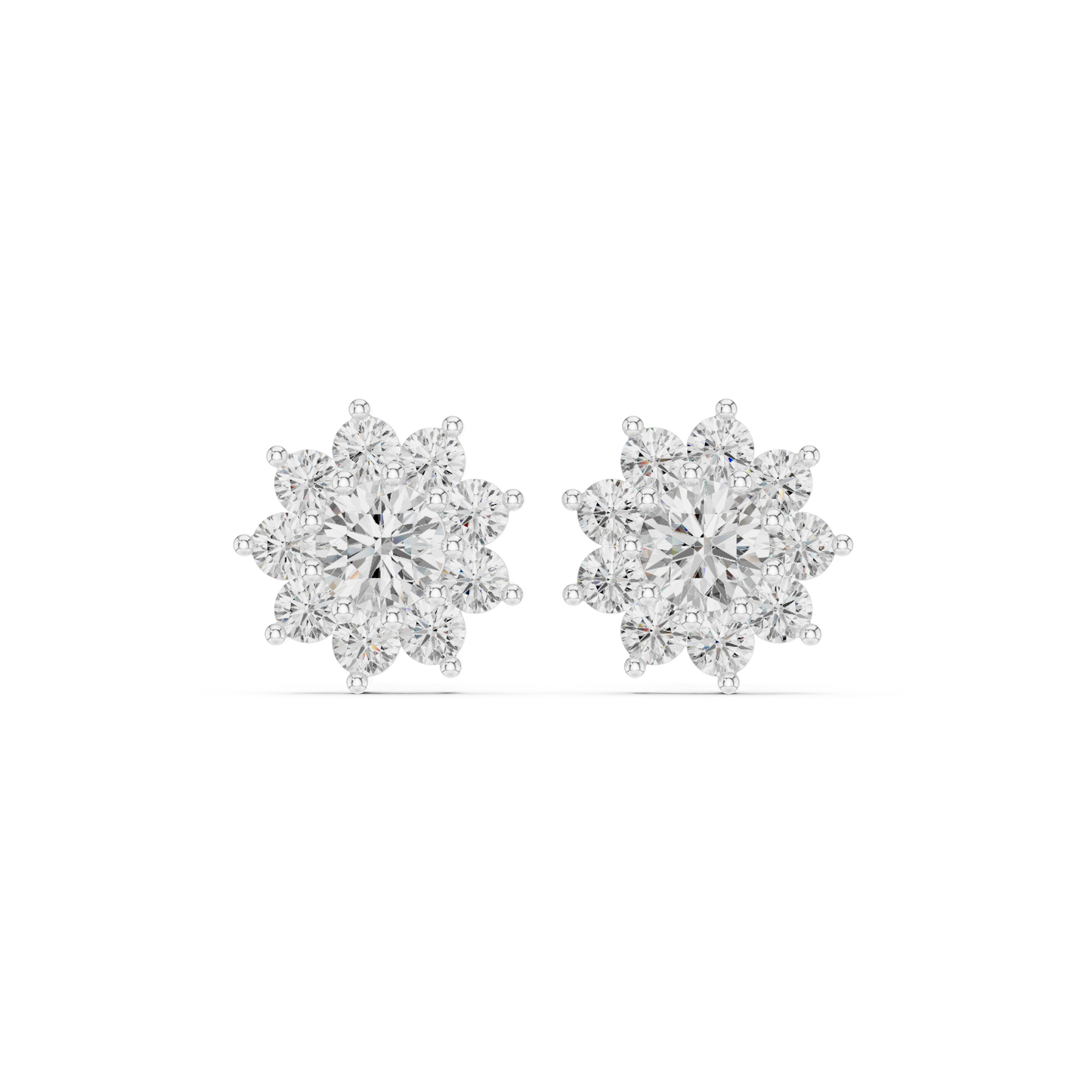 Parisian High Jewelry Stud Earrings – Diamond Blossom Cluster - Heritage Diamond Flower Cluster Studs – Timeless High-Jewelry Design