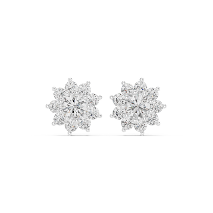 Parisian High Jewelry Stud Earrings – Diamond Blossom Cluster - Heritage Diamond Flower Cluster Studs – Timeless High-Jewelry Design