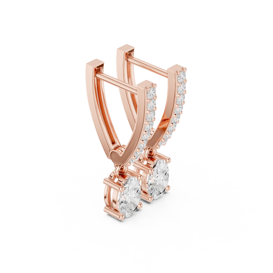 Oval Cut Drop Diamond Earrings in 14K Gold – Dangle Huggie Style - Moissanite Oval Drop Earrings for Women – Sparkling Huggie Dangles