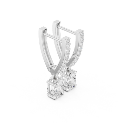 Oval Cut Drop Diamond Earrings in 925 Sterling Silver – Dangle Huggie Style - Moissanite Oval Drop Earrings for Women – Sparkling Huggie Dangles