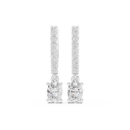 Oval Cut Drop Diamond Earrings in 925 Sterling Silver – Dangle Huggie Style - Moissanite Oval Drop Earrings for Women – Sparkling Huggie Dangles