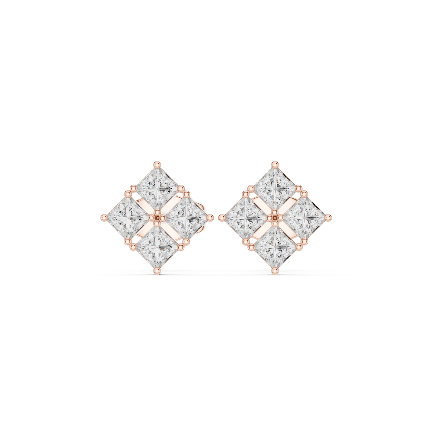 The Quadrant Studs – Princess Diamond Cluster Earrings - Ultra Luxe Princess Cut Stud Earrings – Boutique Fine Jewelry - 4 Diamond Cluster Stud Earrings – Sparkle Like Solitaire