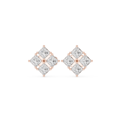 The Quadrant Studs – Princess Diamond Cluster Earrings - Ultra Luxe Princess Cut Stud Earrings – Boutique Fine Jewelry - 4 Diamond Cluster Stud Earrings – Sparkle Like Solitaire
