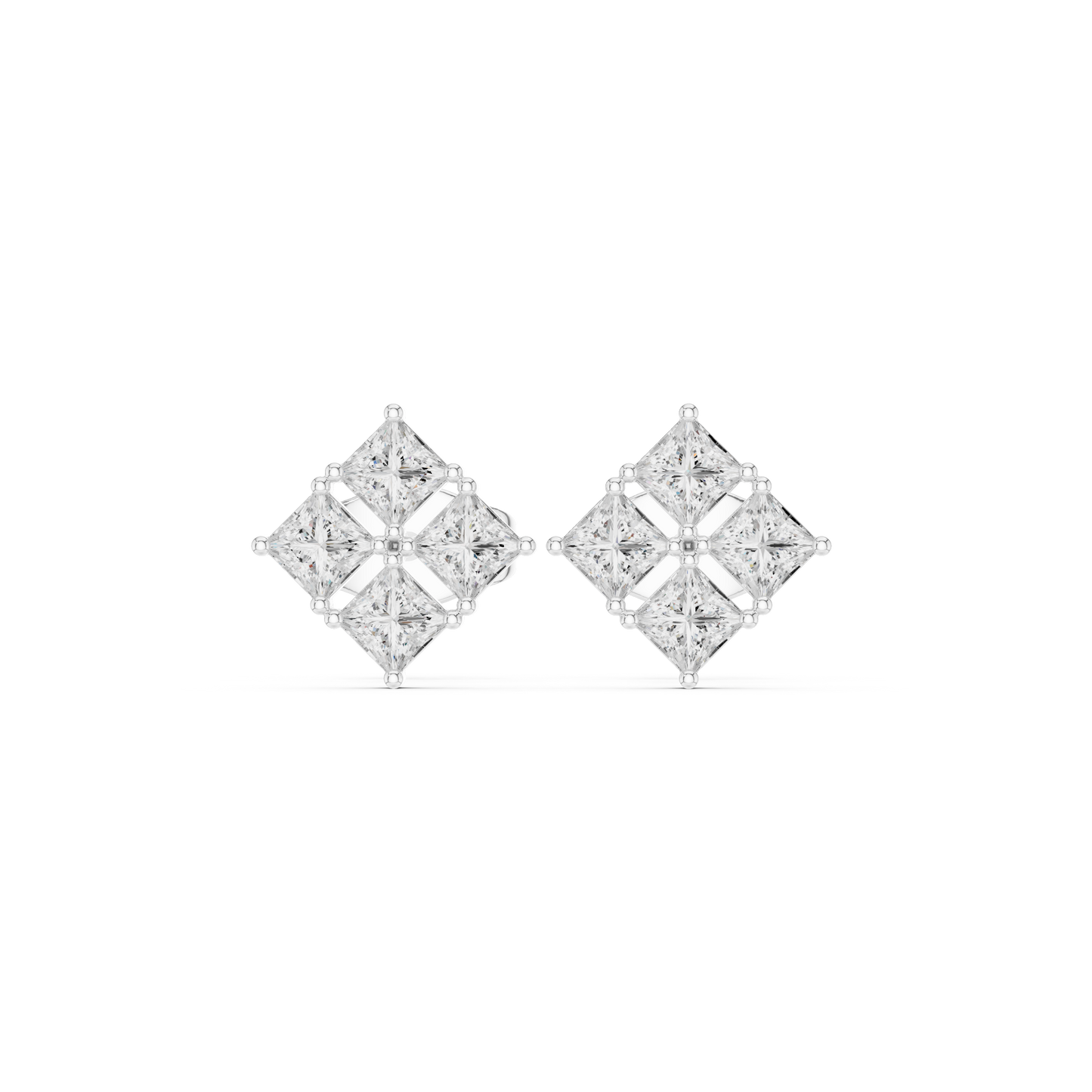 The Quadrant Studs – Princess Diamond Cluster Earrings - Ultra Luxe Princess Cut Stud Earrings – Boutique Fine Jewelry - 4 Diamond Cluster Stud Earrings – Sparkle Like Solitaire