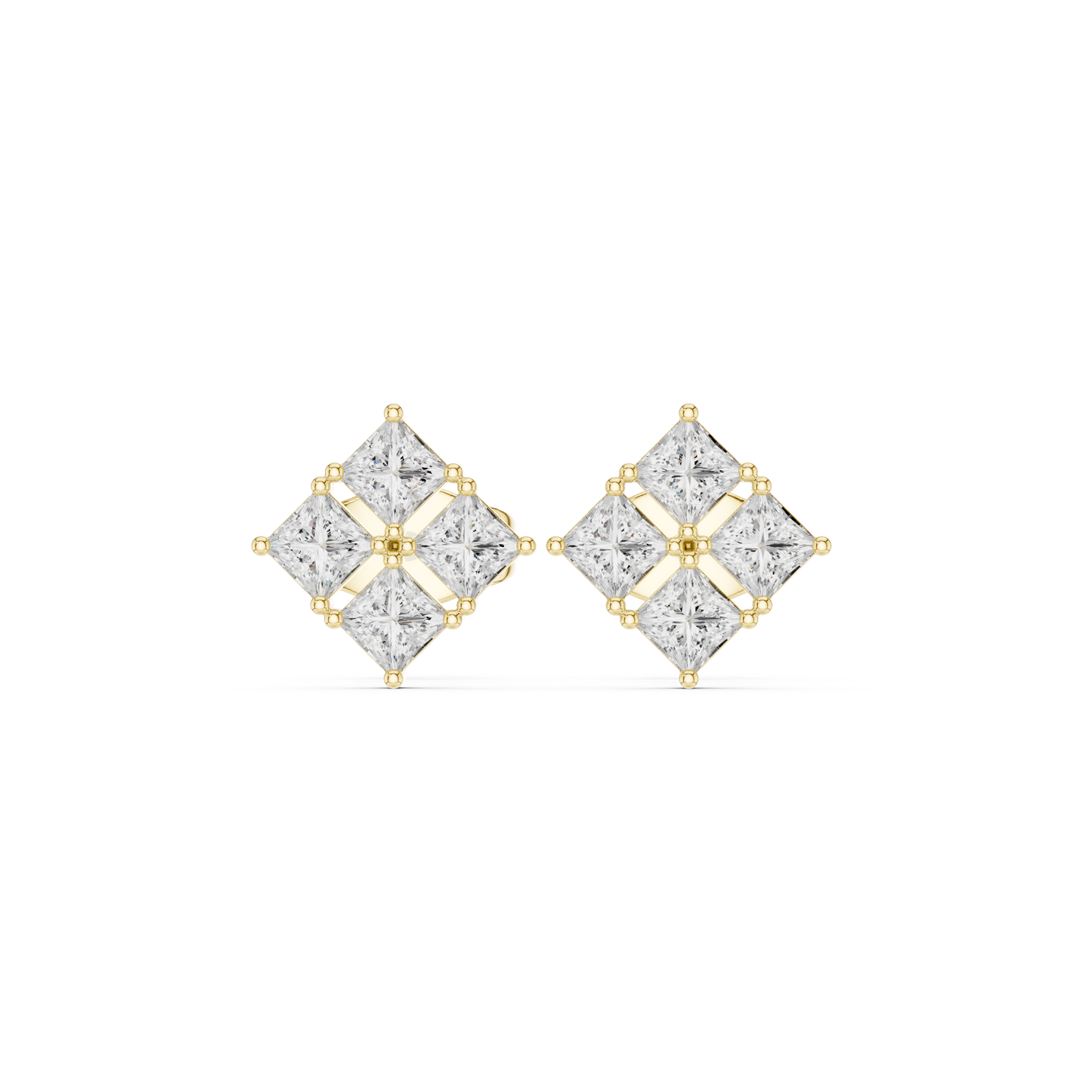 The Quadrant Studs – Princess Diamond Cluster Earrings - Ultra Luxe Princess Cut Stud Earrings – Boutique Fine Jewelry - 4 Diamond Cluster Stud Earrings – Sparkle Like Solitaire