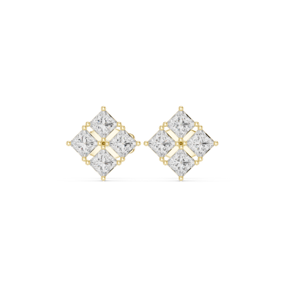 The Quadrant Studs – Princess Diamond Cluster Earrings - Ultra Luxe Princess Cut Stud Earrings – Boutique Fine Jewelry - 4 Diamond Cluster Stud Earrings – Sparkle Like Solitaire