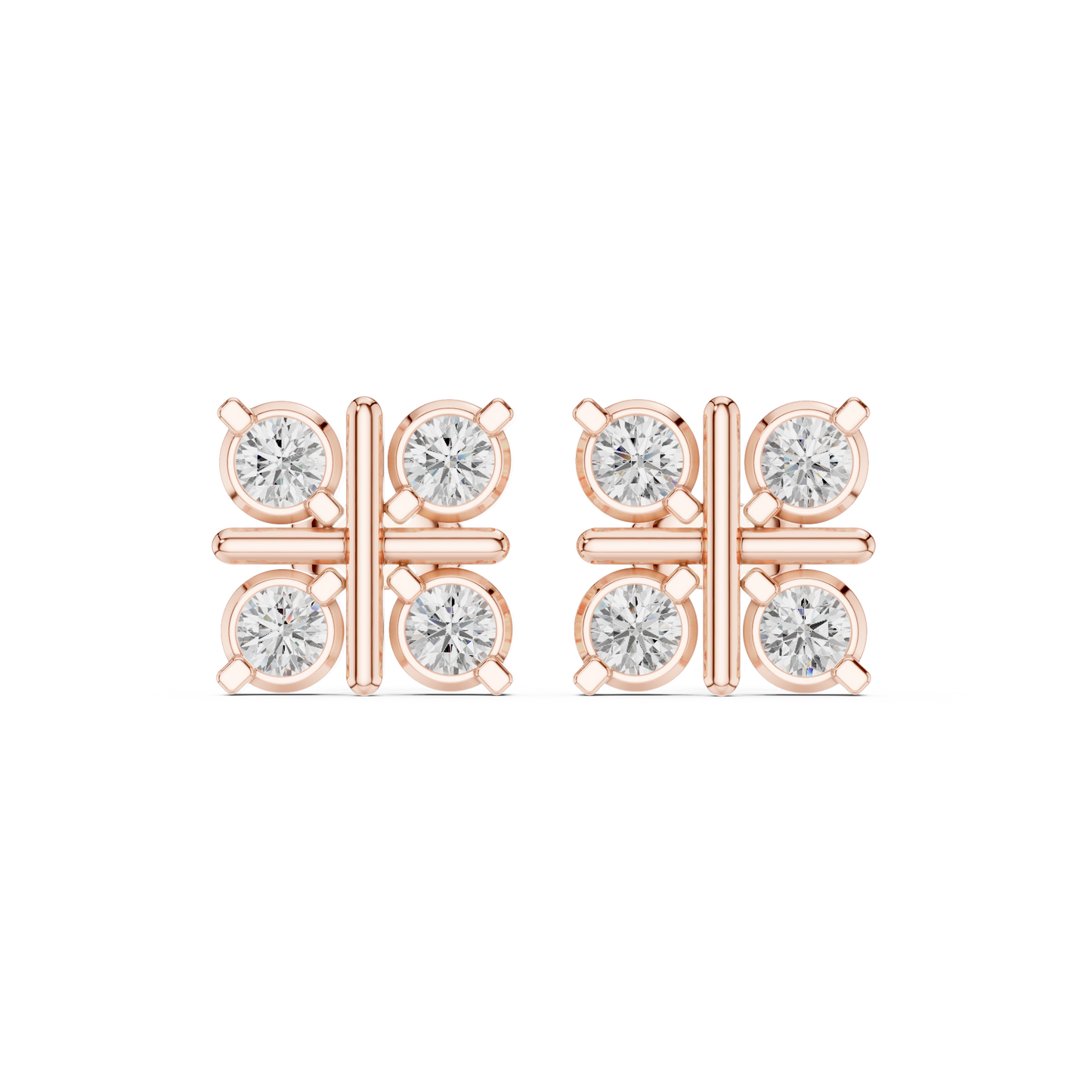 Clover Shape Diamond Stud Earrings | Premium Cluster Studs for Daily Wear | Quad Diamond Stud Earrings for Women | Elegant Bezel Cluster Clover Design