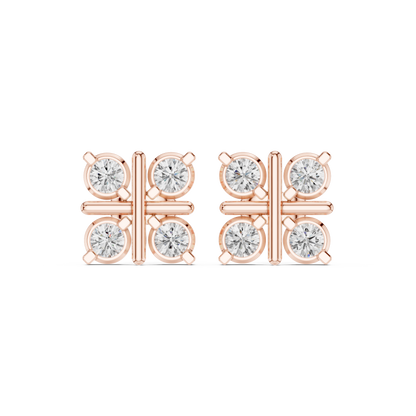 Clover Shape Diamond Stud Earrings | Premium Cluster Studs for Daily Wear | Quad Diamond Stud Earrings for Women | Elegant Bezel Cluster Clover Design