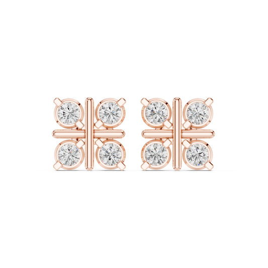 Clover Shape Diamond Stud Earrings | Premium Cluster Studs for Daily Wear | Quad Diamond Stud Earrings for Women | Elegant Bezel Cluster Clover Design