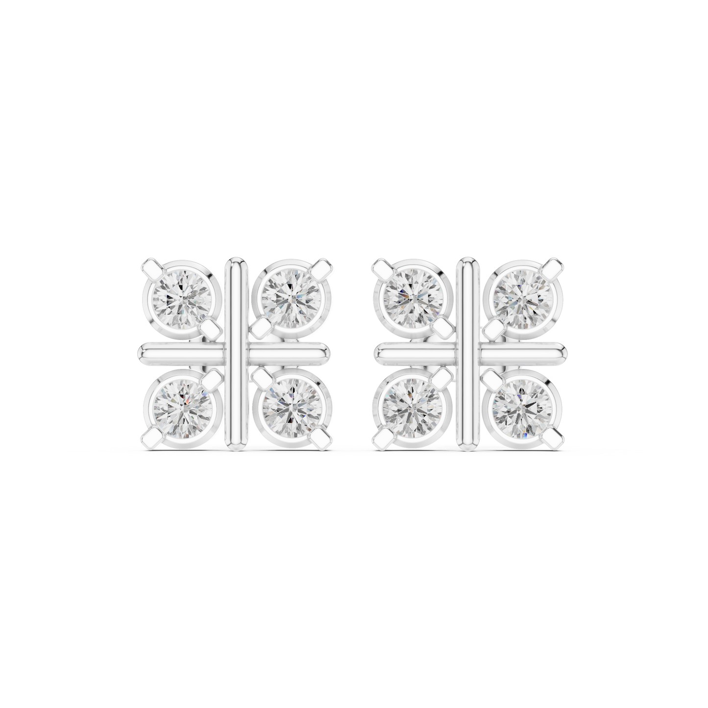 Clover Shape Diamond Stud Earrings | Premium Cluster Studs for Daily Wear | Quad Diamond Stud Earrings for Women | Elegant Bezel Cluster Clover Design