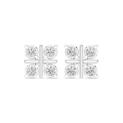 Clover Shape Diamond Stud Earrings | Premium Cluster Studs for Daily Wear | Quad Diamond Stud Earrings for Women | Elegant Bezel Cluster Clover Design