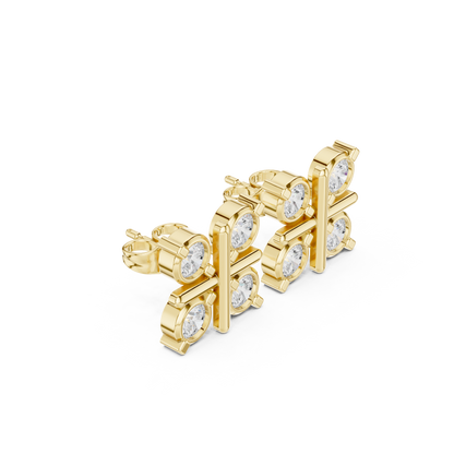 Clover Shape Diamond Stud Earrings | Premium Cluster Studs for Daily Wear | Quad Diamond Stud Earrings for Women | Elegant Bezel Cluster Clover Design