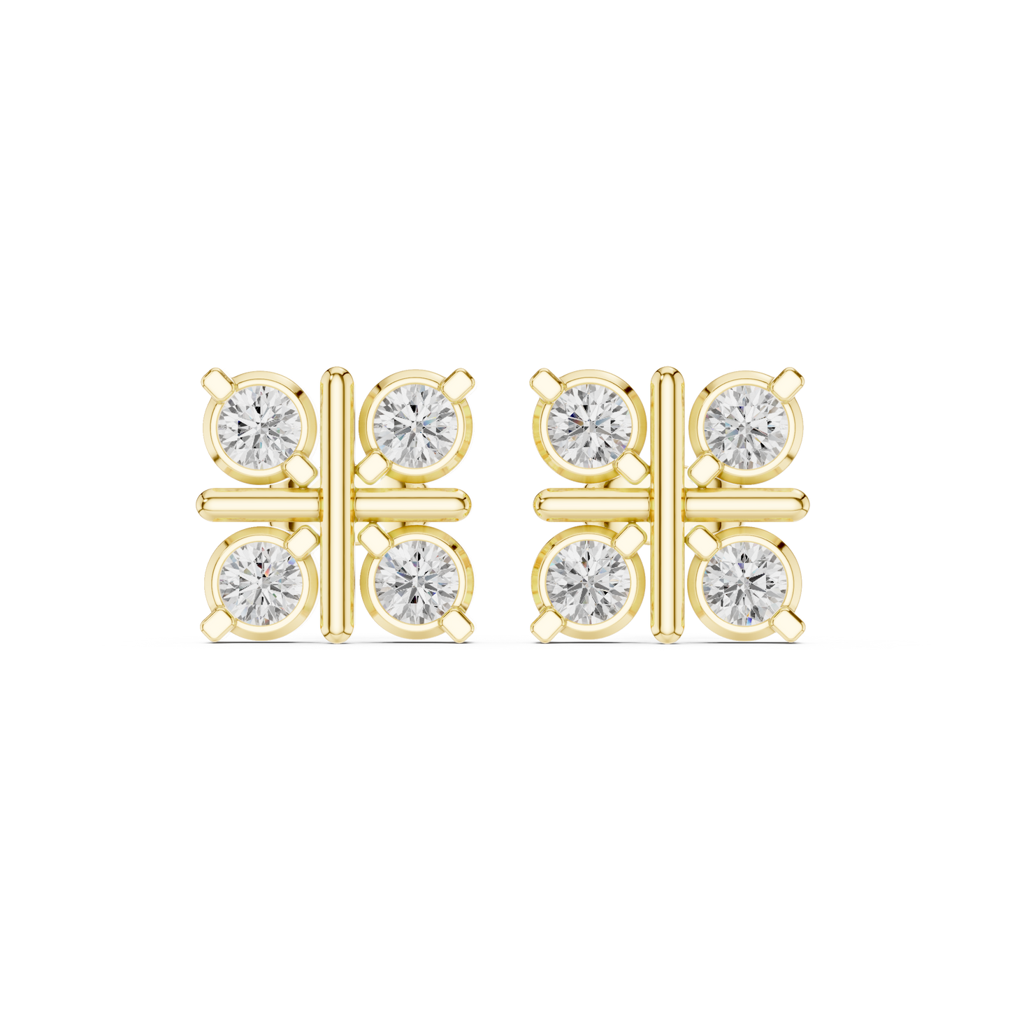 Clover Shape Diamond Stud Earrings | Premium Cluster Studs for Daily Wear | Quad Diamond Stud Earrings for Women | Elegant Bezel Cluster Clover Design