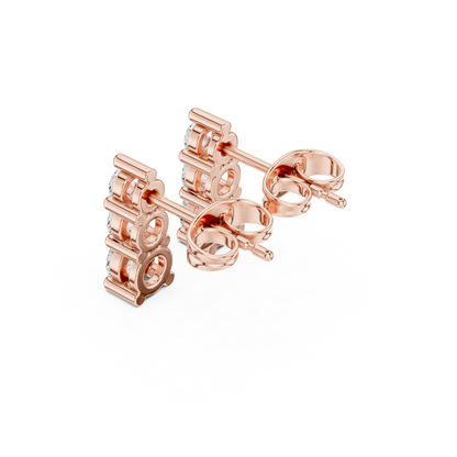 Graduated 3 Diamond Stud Earrings – Classic Luxury Look - Vertical 3 Stone Diamond Earrings – Trending Modern Design - Mini to Large Diamond Stud Earrings – Graduated 3 Stone Style