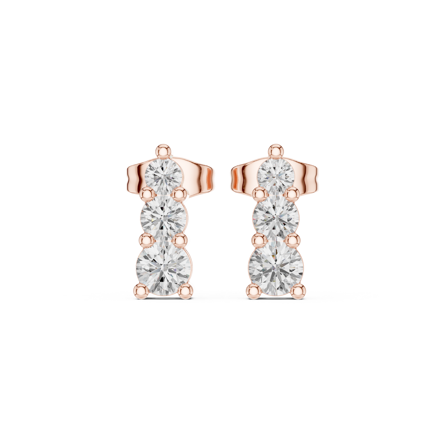 Graduated 3 Diamond Stud Earrings – Classic Luxury Look - Vertical 3 Stone Diamond Earrings – Trending Modern Design - Mini to Large Diamond Stud Earrings – Graduated 3 Stone Style