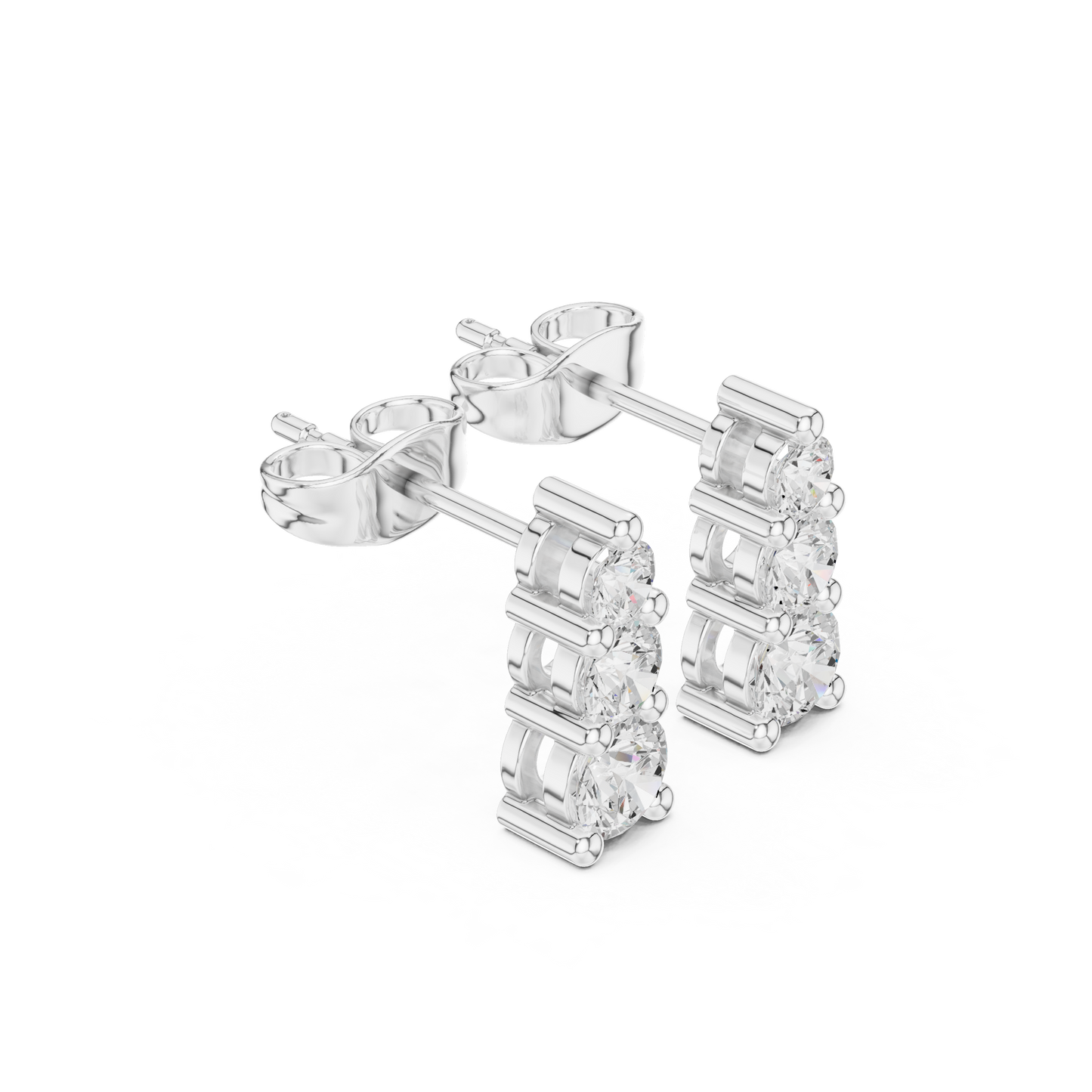 Graduated 3 Diamond Stud Earrings – Classic Luxury Look - Vertical 3 Stone Diamond Earrings – Trending Modern Design - Mini to Large Diamond Stud Earrings – Graduated 3 Stone Style