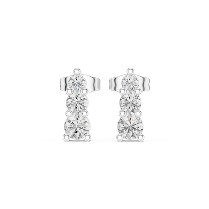 Graduated 3 Diamond Stud Earrings – Classic Luxury Look - Vertical 3 Stone Diamond Earrings – Trending Modern Design - Mini to Large Diamond Stud Earrings – Graduated 3 Stone Style