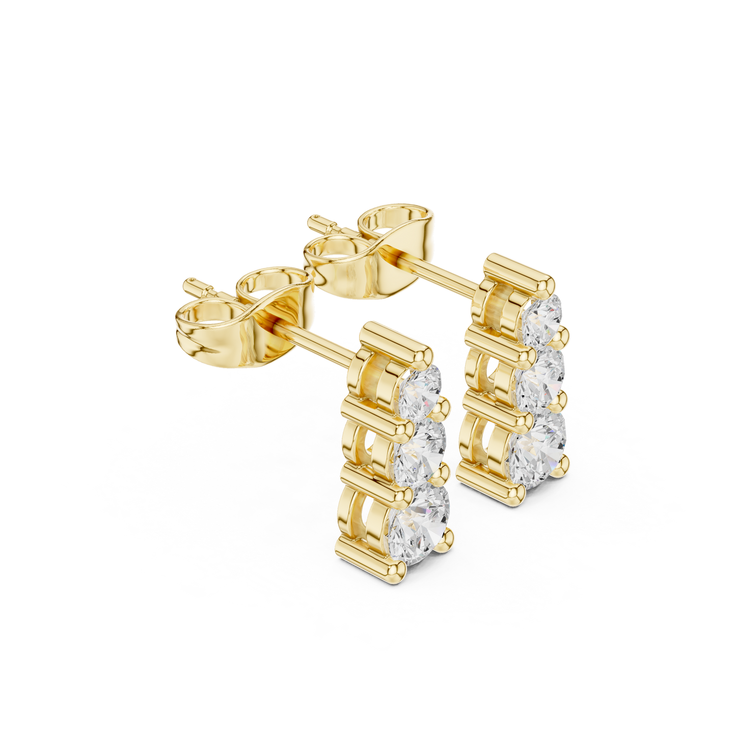 Graduated 3 Diamond Stud Earrings – Classic Luxury Look - Vertical 3 Stone Diamond Earrings – Trending Modern Design - Mini to Large Diamond Stud Earrings – Graduated 3 Stone Style