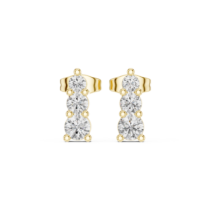 Graduated 3 Diamond Stud Earrings – Classic Luxury Look - Vertical 3 Stone Diamond Earrings – Trending Modern Design - Mini to Large Diamond Stud Earrings – Graduated 3 Stone Style