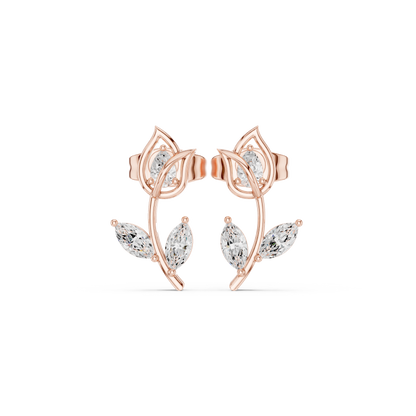 Pretty Diamond Flower Stud Earrings | Daily Wear Minimal Design |  Rare Lotus Diamond Earrings in Silver | High-End Floral Aesthetic