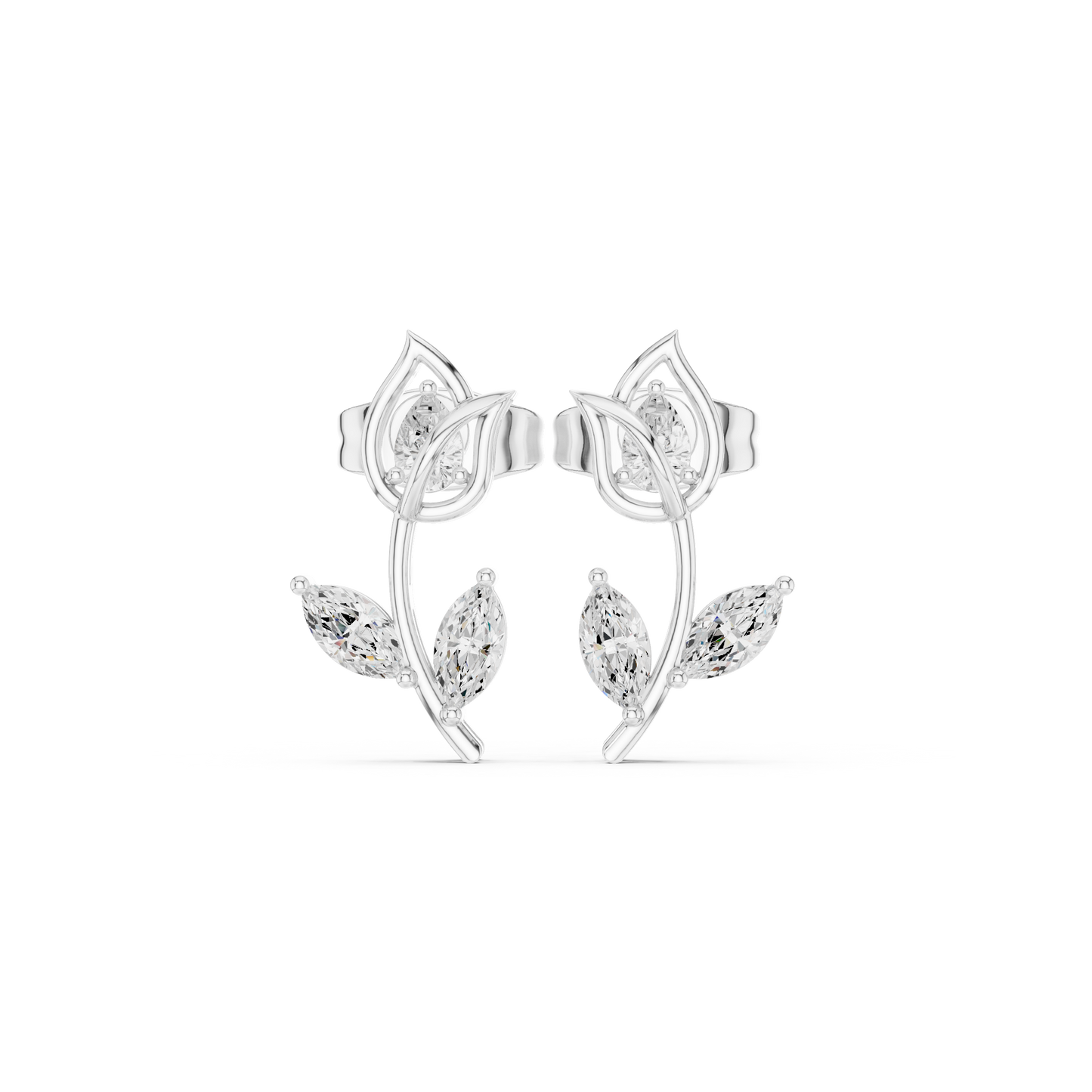 Pretty Diamond Flower Stud Earrings | Daily Wear Minimal Design |  Rare Lotus Diamond Earrings in Silver | High-End Floral Aesthetic