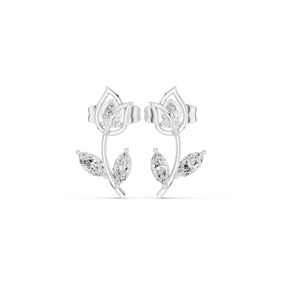 Pretty Diamond Flower Stud Earrings | Daily Wear Minimal Design |  Rare Lotus Diamond Earrings in Silver | High-End Floral Aesthetic