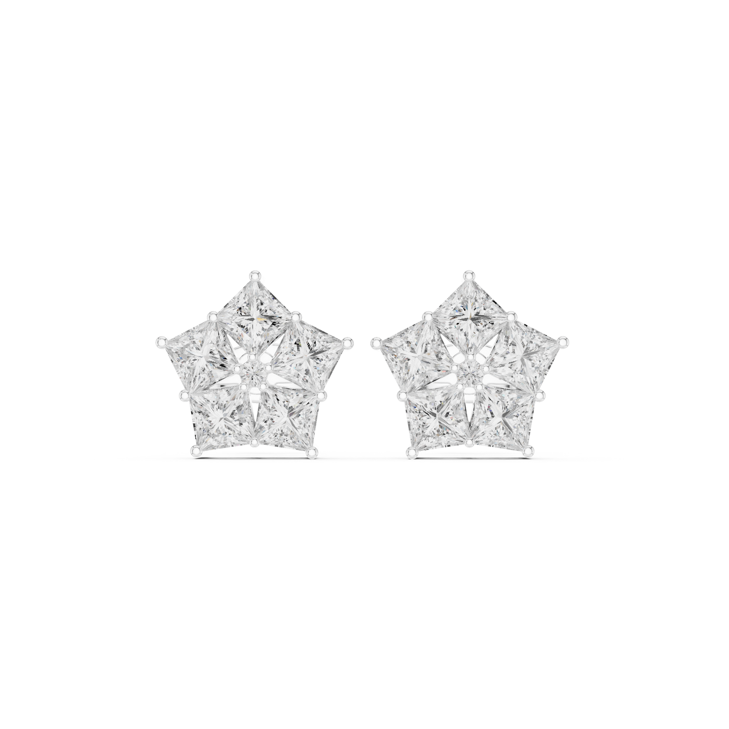 One-In-A-Million Diamond Cluster Studs – Rare Pentagon Form - Boutique Exclusive Diamond Star Cluster Stud Earrings