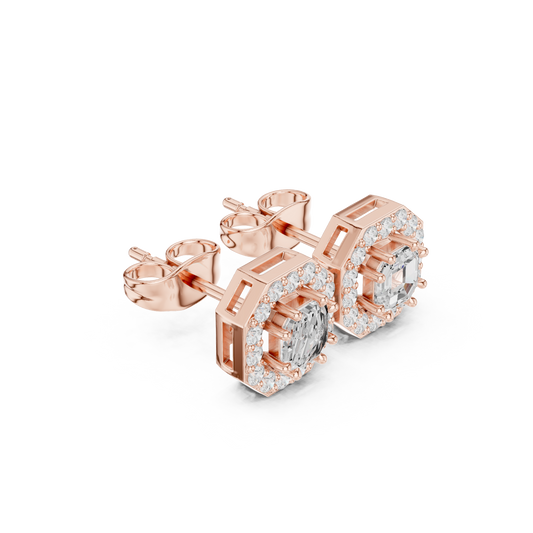 Octagon Halo Diamond Stud Earrings – Luxury Statement Look - Asscher Cut Diamond Earrings with Halo – Perfect Wedding Jewelry