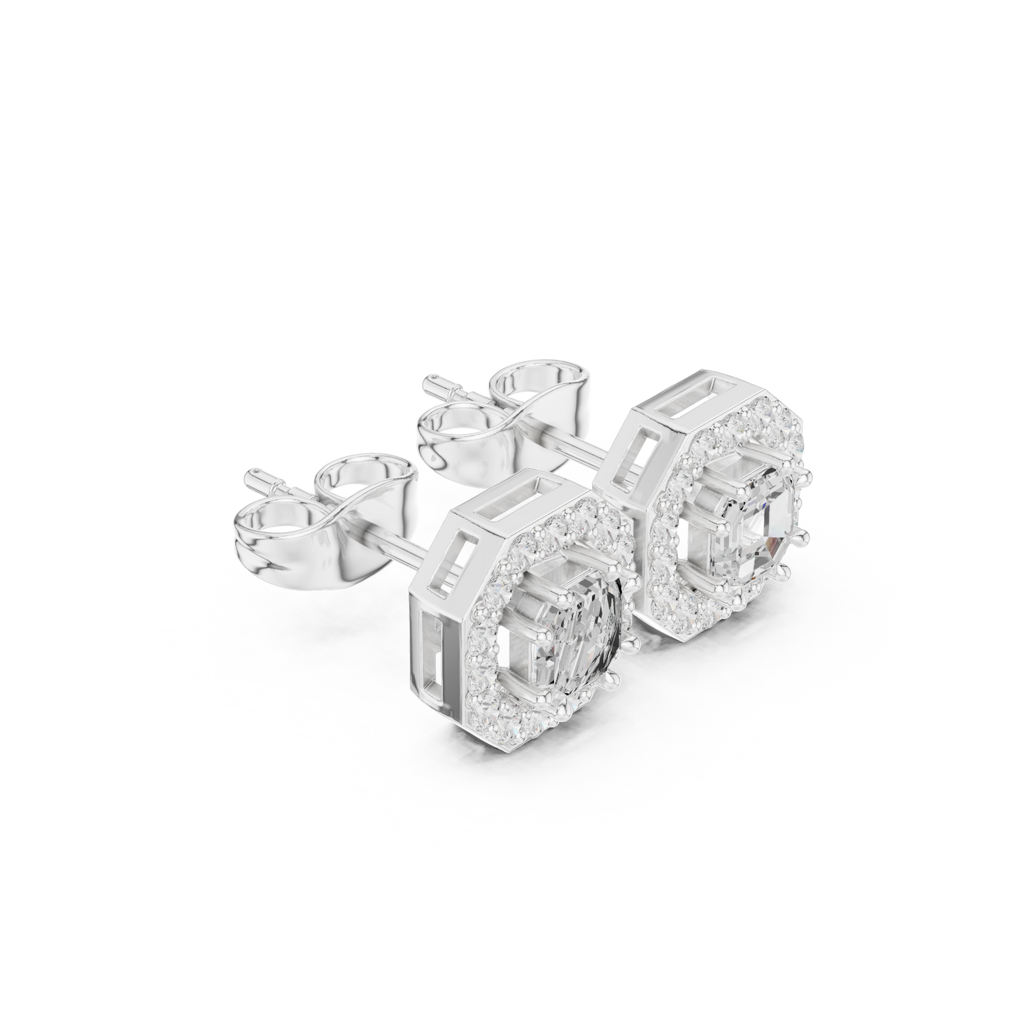 Octagon Halo Diamond Stud Earrings – Luxury Statement Look - Asscher Cut Diamond Earrings with Halo – Perfect Wedding Jewelry