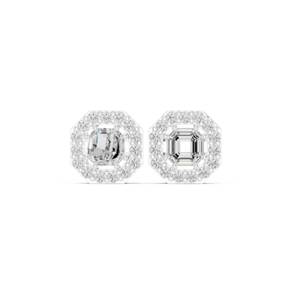 Octagon Halo Diamond Stud Earrings – Luxury Statement Look - Asscher Cut Diamond Earrings with Halo – Perfect Wedding Jewelry