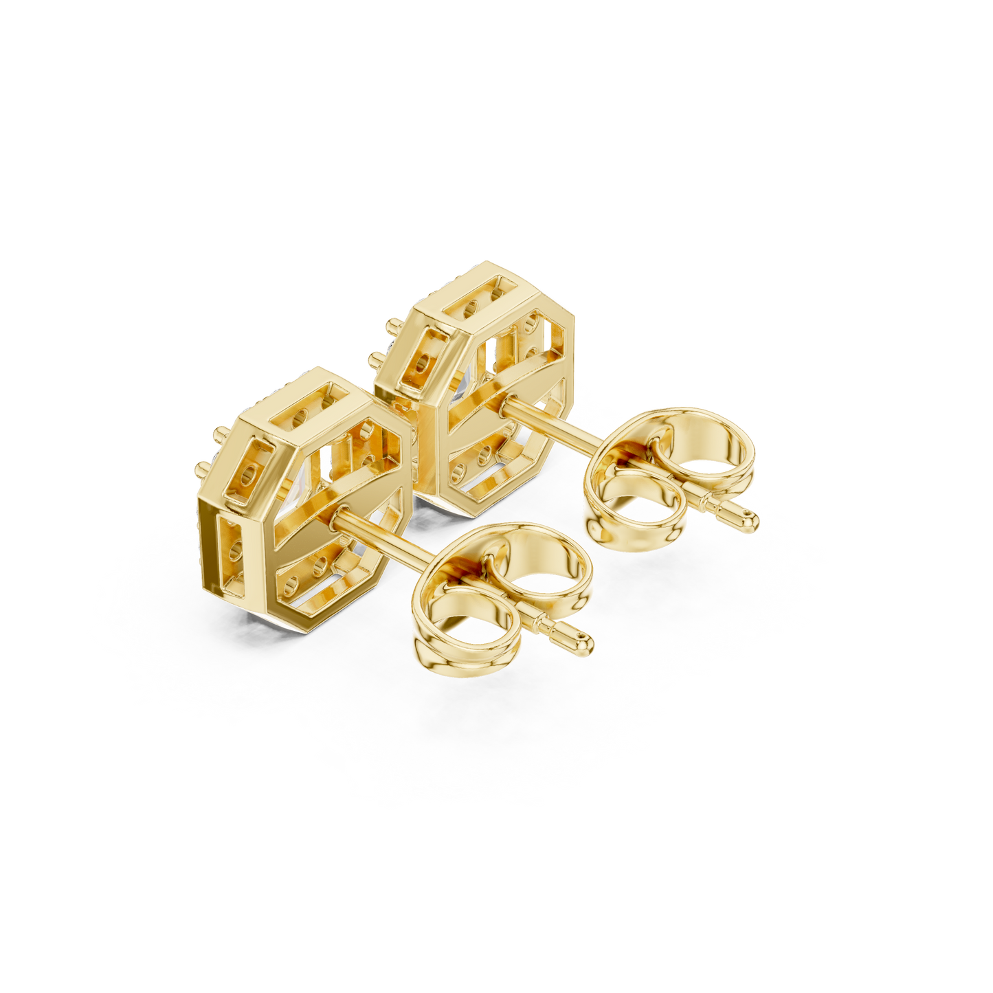 Octagon Halo Diamond Stud Earrings – Luxury Statement Look - Asscher Cut Diamond Earrings with Halo – Perfect Wedding Jewelry