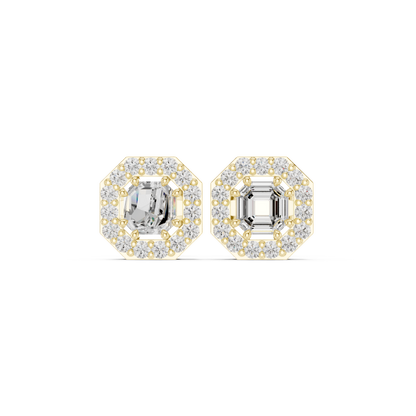 Octagon Halo Diamond Stud Earrings – Luxury Statement Look - Asscher Cut Diamond Earrings with Halo – Perfect Wedding Jewelry