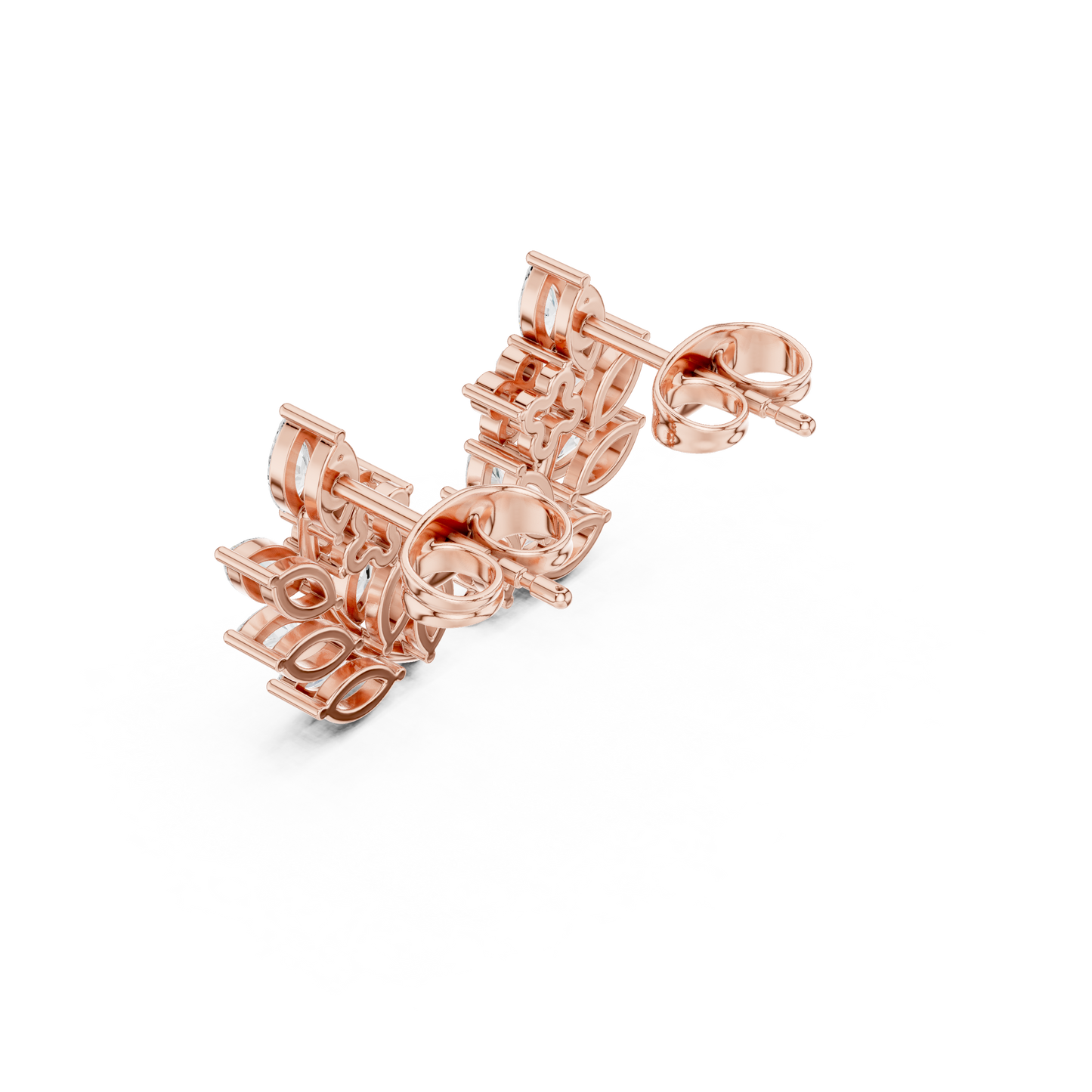 Marquise Diamond Leaf Stud Earrings – Contemporary Floral Design –  Diamond Botanical Ear Art – Limited Atelier Edition