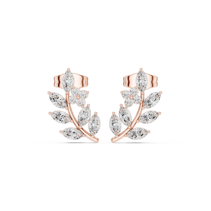 Marquise Diamond Leaf Stud Earrings – Contemporary Floral Design –  Diamond Botanical Ear Art – Limited Atelier Edition