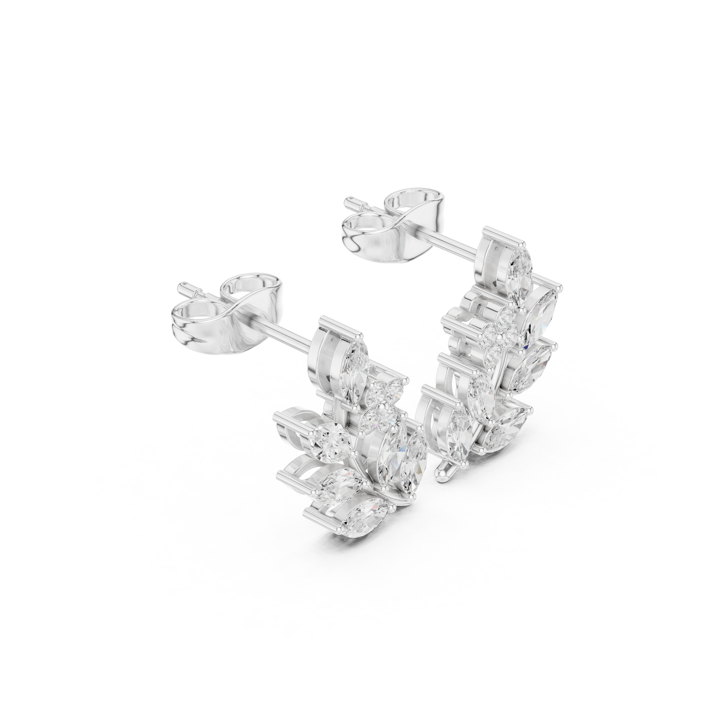 Marquise Diamond Leaf Stud Earrings – Contemporary Floral Design –  Diamond Botanical Ear Art – Limited Atelier Edition