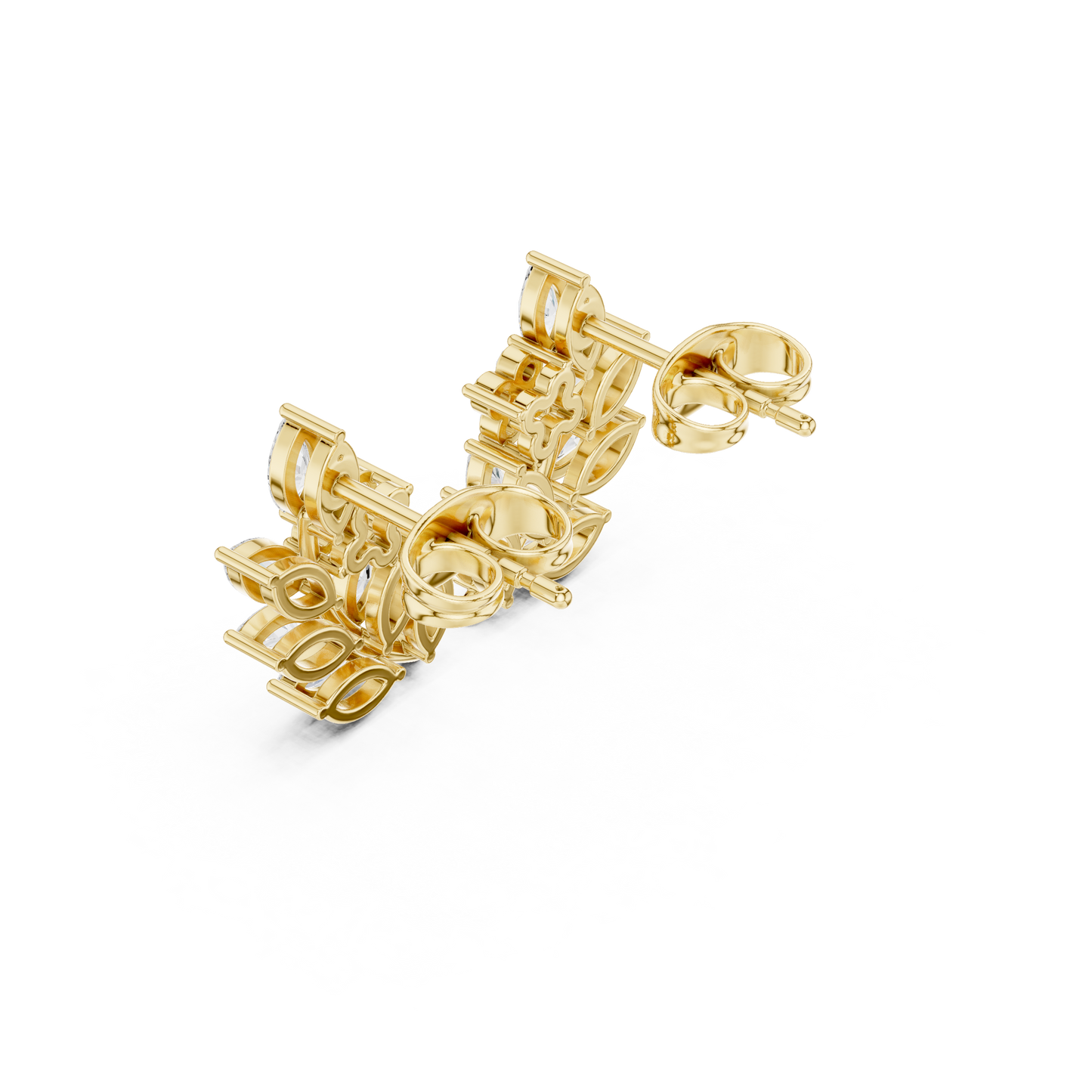 Marquise Diamond Leaf Stud Earrings – Contemporary Floral Design –  Diamond Botanical Ear Art – Limited Atelier Edition