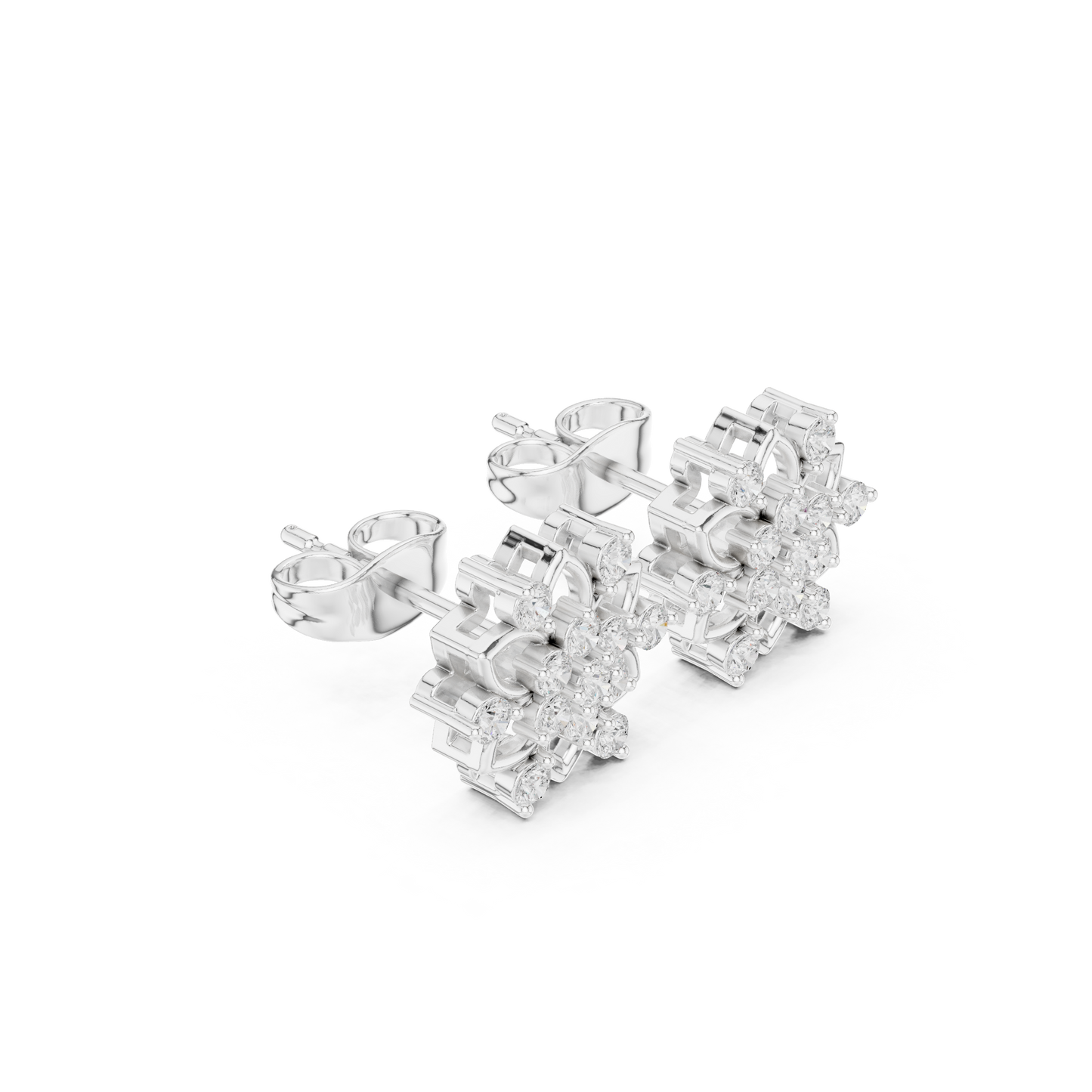 Diamond Rosette Studs in 925 Sterling Silver | Heirloom-Grade Fine Jewelry | Sculptural Diamond Petal Earrings | Private Collection Fine Jewelry