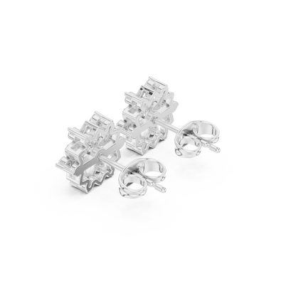 Diamond Rosette Studs in 925 Sterling Silver | Heirloom-Grade Fine Jewelry | Sculptural Diamond Petal Earrings | Private Collection Fine Jewelry