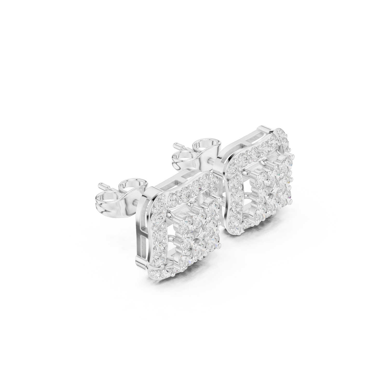 Élégance Square Halo Diamond Earrings | Atelier Silver Studs | Galerie Square Diamond Studs | Curated Halo Luxury Earrings
