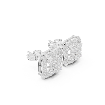 Élégance Square Halo Diamond Earrings | Atelier Silver Studs | Galerie Square Diamond Studs | Curated Halo Luxury Earrings