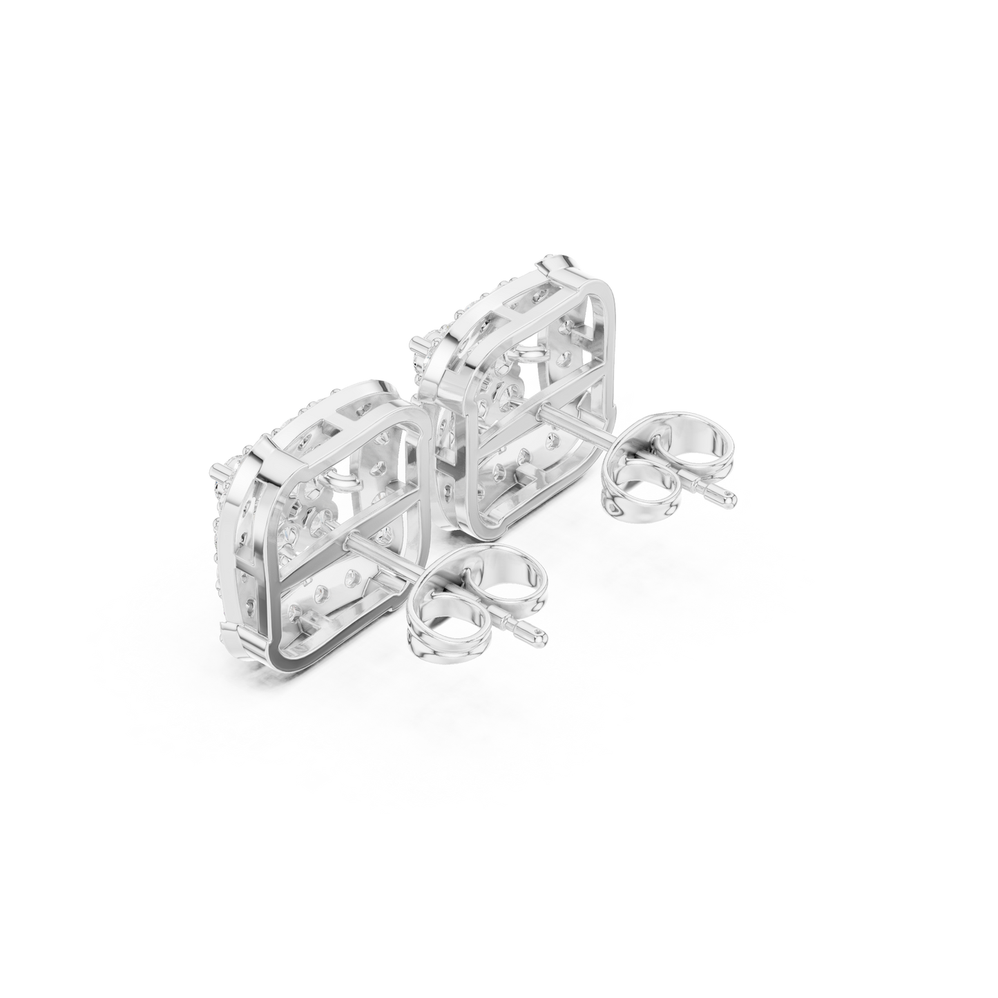 Élégance Square Halo Diamond Earrings | Atelier Silver Studs | Galerie Square Diamond Studs | Curated Halo Luxury Earrings