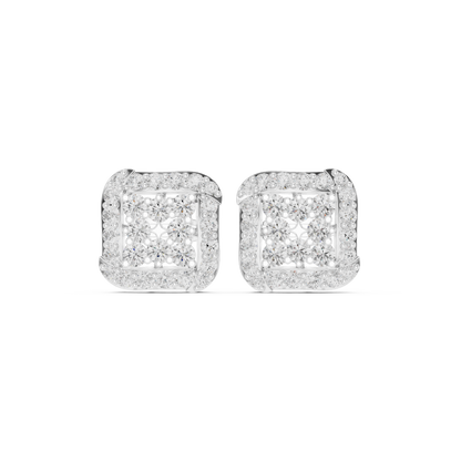 Élégance Square Halo Diamond Earrings | Atelier Silver Studs | Galerie Square Diamond Studs | Curated Halo Luxury Earrings