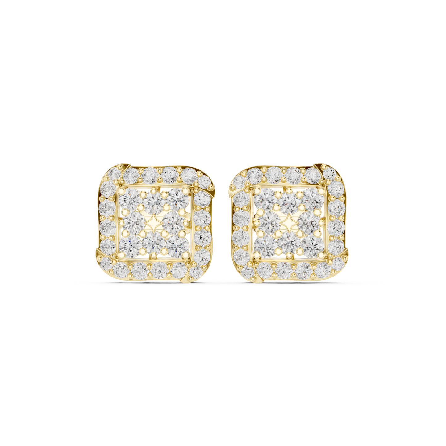 Élégance Square Halo Diamond Earrings | Atelier Silver Studs | Galerie Square Diamond Studs | Curated Halo Luxury Earrings