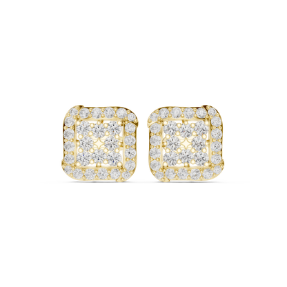 Élégance Square Halo Diamond Earrings | Atelier Silver Studs | Galerie Square Diamond Studs | Curated Halo Luxury Earrings